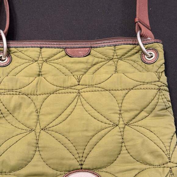 Y2K Fossil Key-Per Moss Green Quilted Nylon Crossbody Bag with Leather Trim - Picture 4 of 14